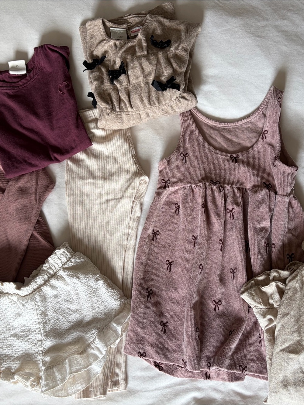 Zara Girls' Mauve Bow-Print Tank Dress and Coordinating Tops